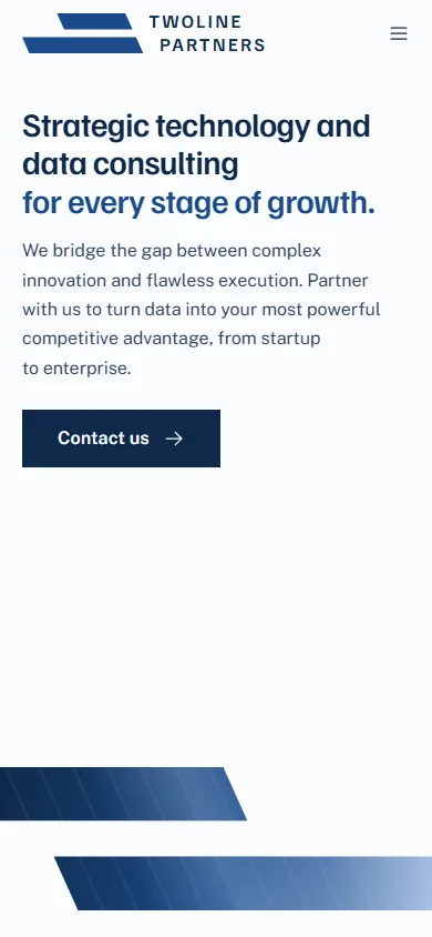 The TwoLine Partners home page on a phone.